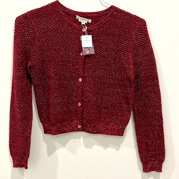NWT Bonpoint Burgundy with Silver Cardigan - Size 10 - Picture 1 of 4